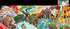surrealist painting with various fantasy elements