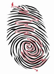 someone who is looking for a way out through the maze inside the fingerprints